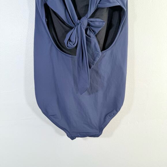 Seafolly Australia Seaview Navy Blue Halter Tie Front Ruched One Piece Swim 8 - Picture 6 of 11